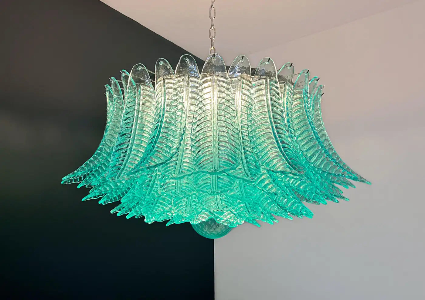 Large Murano glass Chandelier -100 turquoise Felci glasses