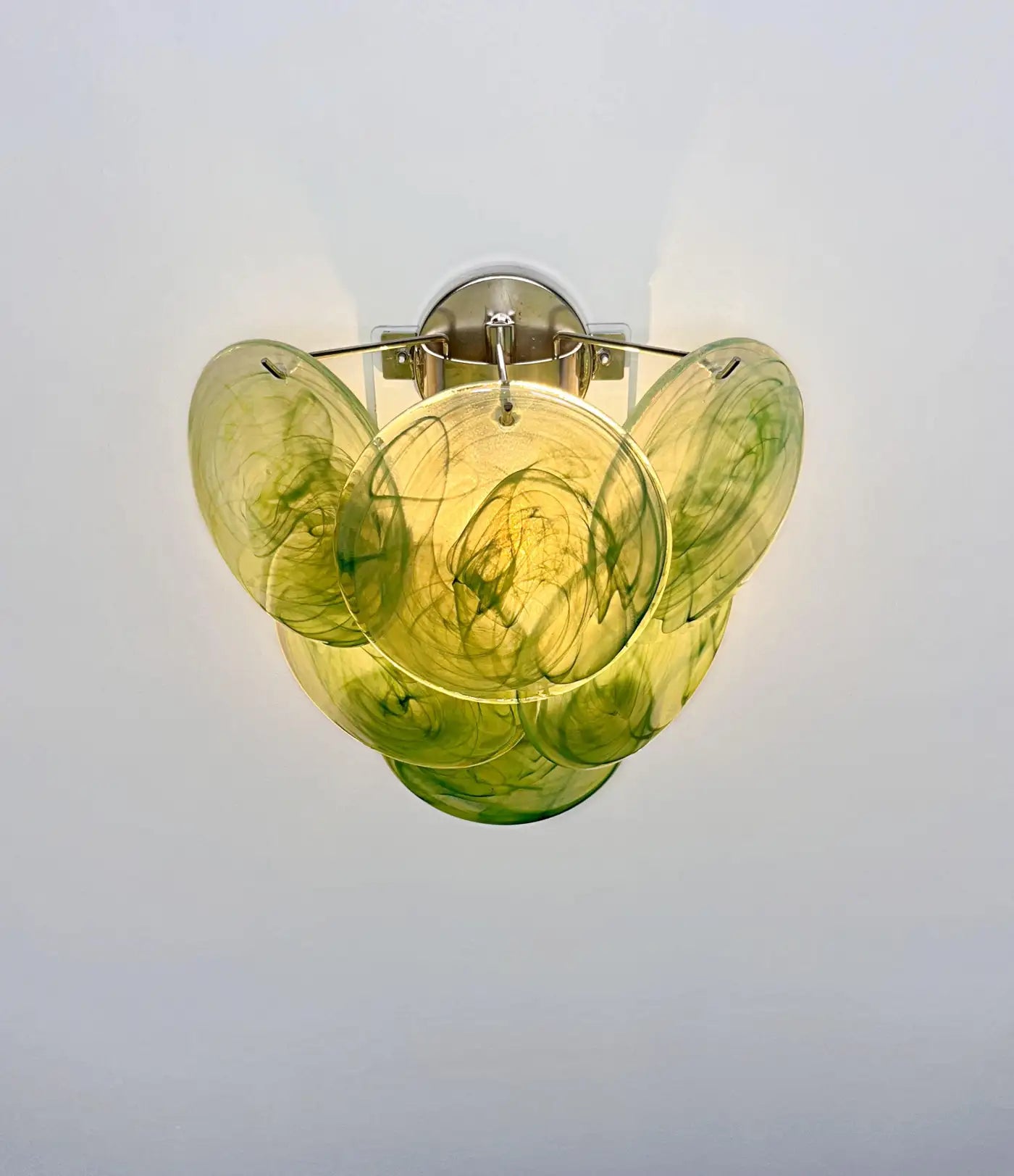 Pair of glass wall sconces - 6 alabaster green disks