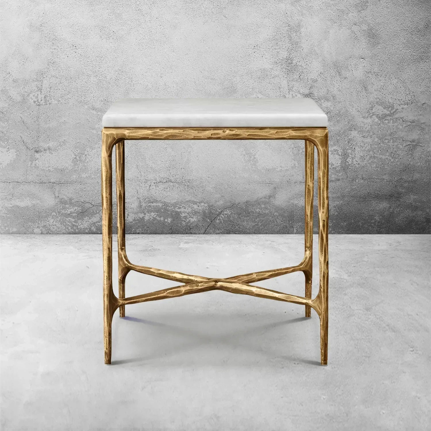 Hand-Forged Metal Marble Square Side Table 18" 22"