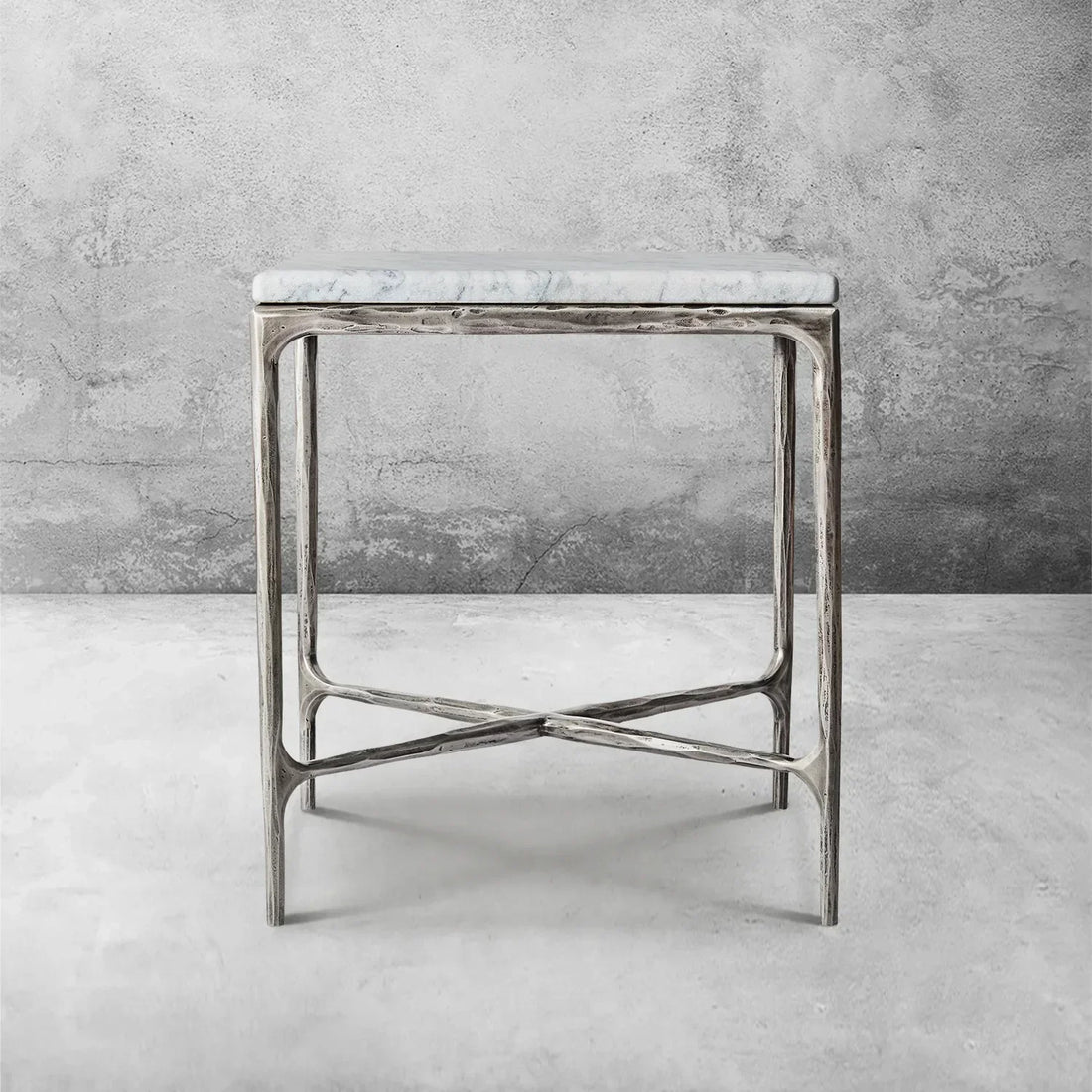 Hand-Forged Metal Marble Square Side Table 18" 22"