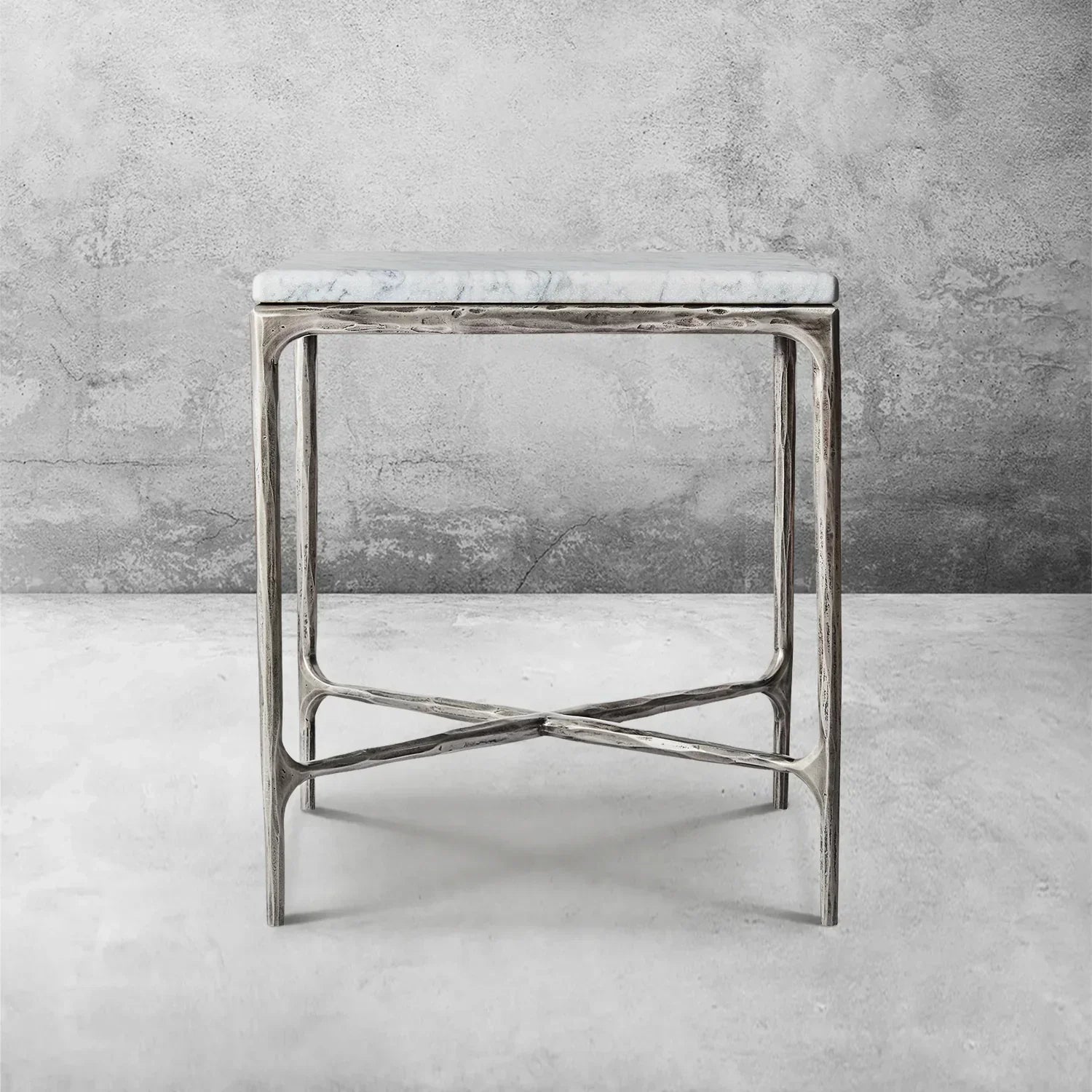 Hand-Forged Metal Marble Square Side Table 18" 22"