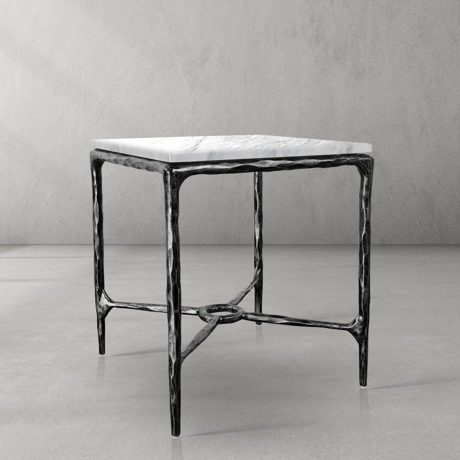 Hand-Forged Metal Mabrble Square Side Table 18" 22" Overhang O