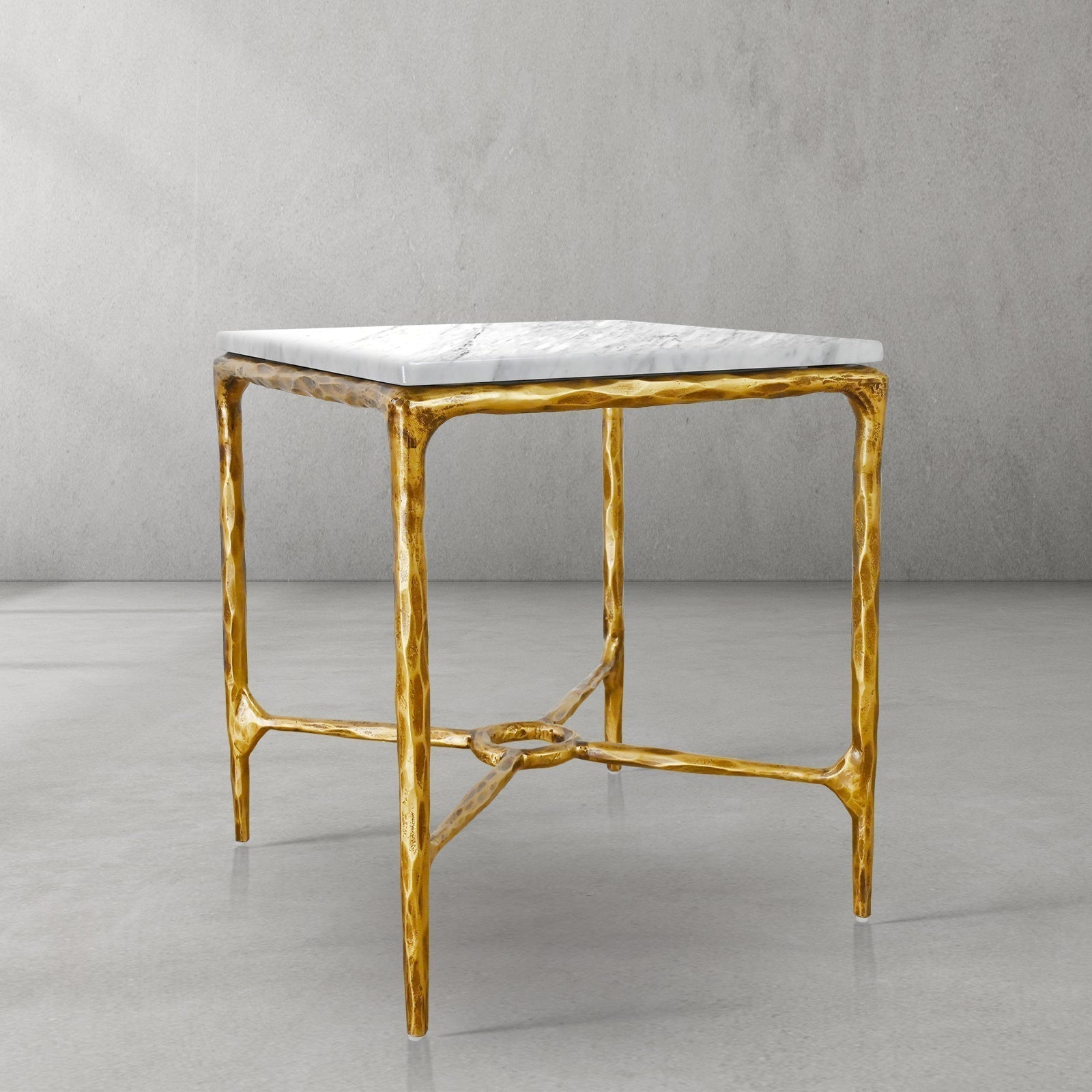 Hand-Forged Metal Mabrble Square Side Table 18" 22" Overhang O