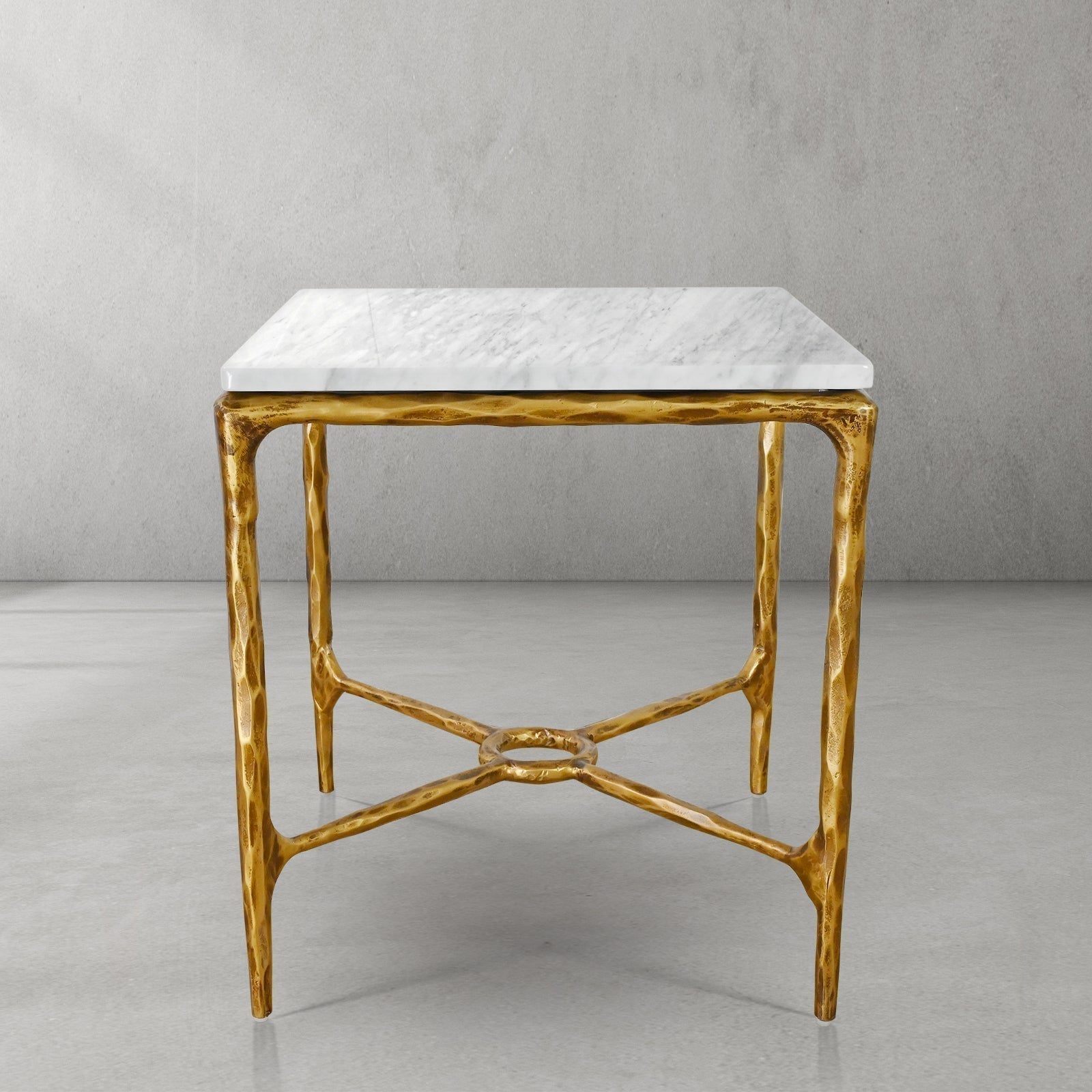 Hand-Forged Metal Mabrble Square Side Table 18" 22" Overhang O