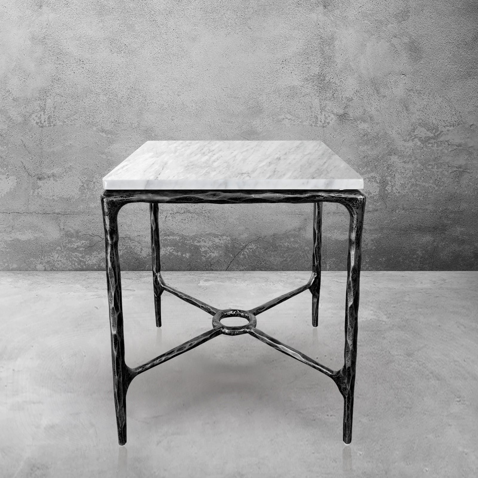Hand-Forged Metal Mabrble Square Side Table 18" 22" Overhang O