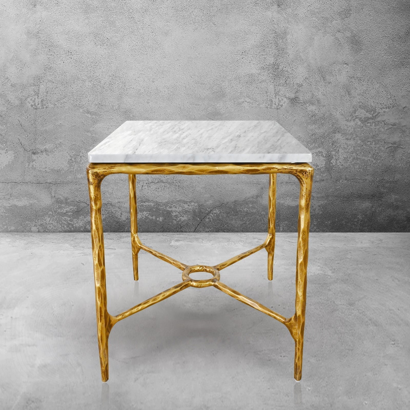 Hand-Forged Metal Mabrble Square Side Table 18" 22" Overhang O