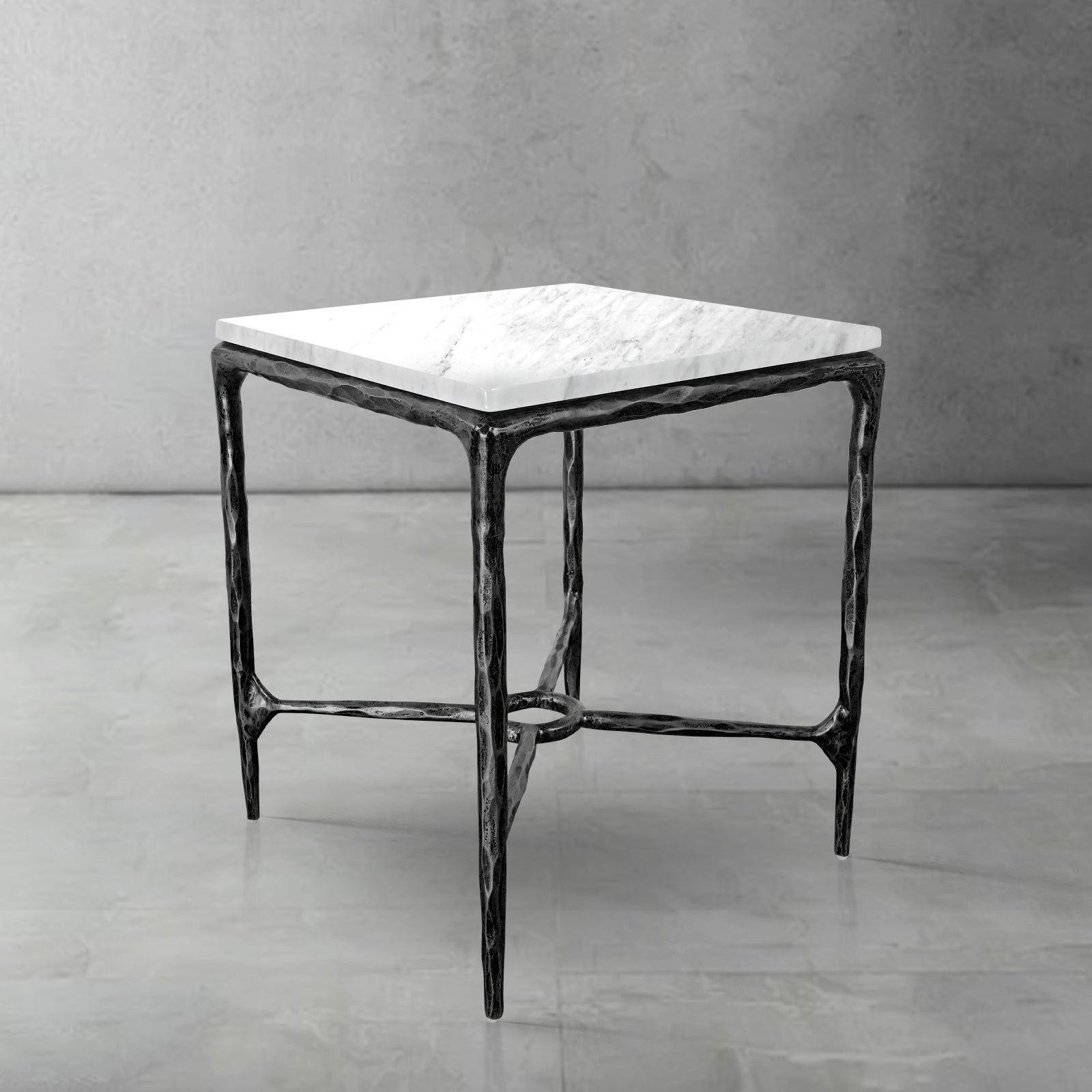 Hand-Forged Metal Mabrble Square Side Table 18" 22" Overhang O
