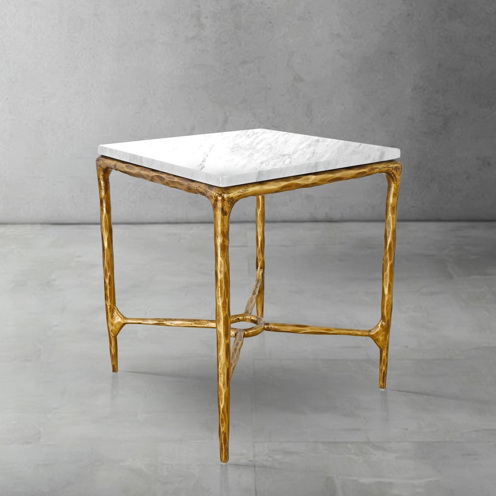 Hand-Forged Metal Mabrble Square Side Table 18" 22" Overhang O