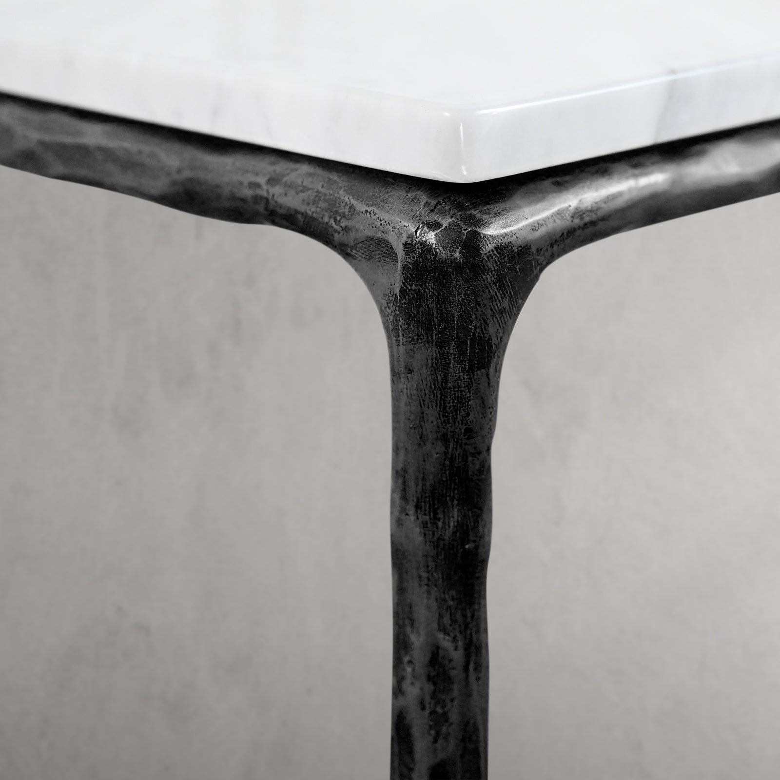Hand-Forged Metal Mabrble Square Side Table 18" 22" Overhang O