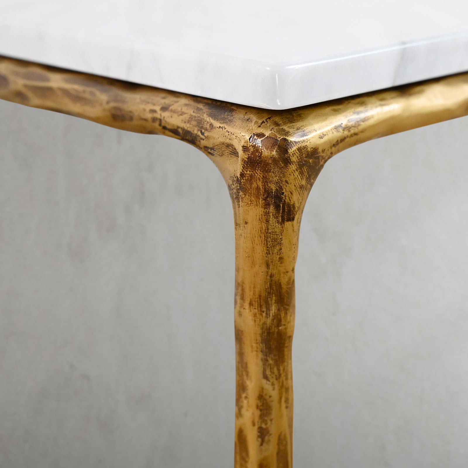 Hand-Forged Metal Mabrble Square Side Table 18" 22" Overhang O