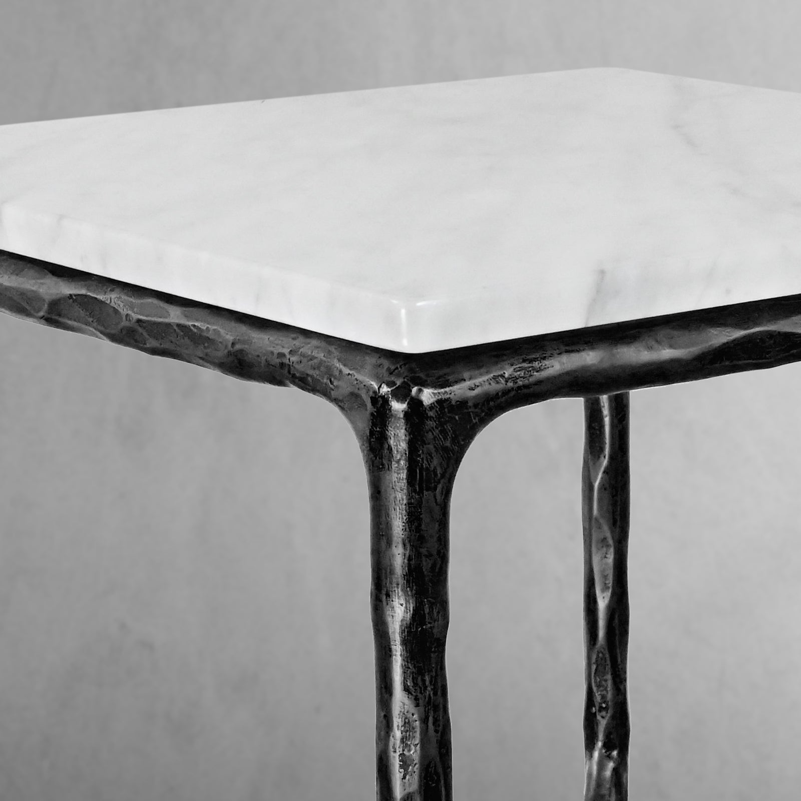 Hand-Forged Metal Mabrble Square Side Table 18" 22" Overhang O