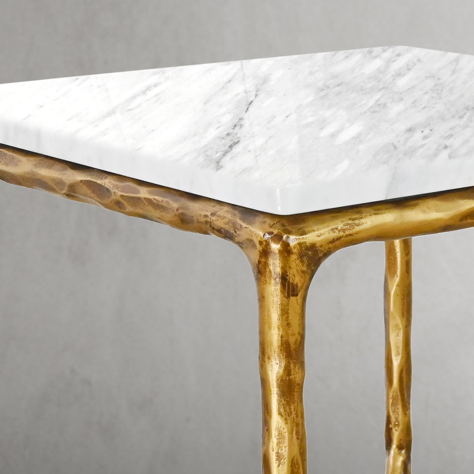 Hand-Forged Metal Mabrble Square Side Table 18" 22" Overhang O