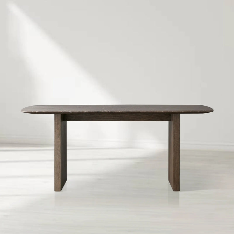 Saint Germain Rectangular Marble Top Dining Table with Clement Wood Base