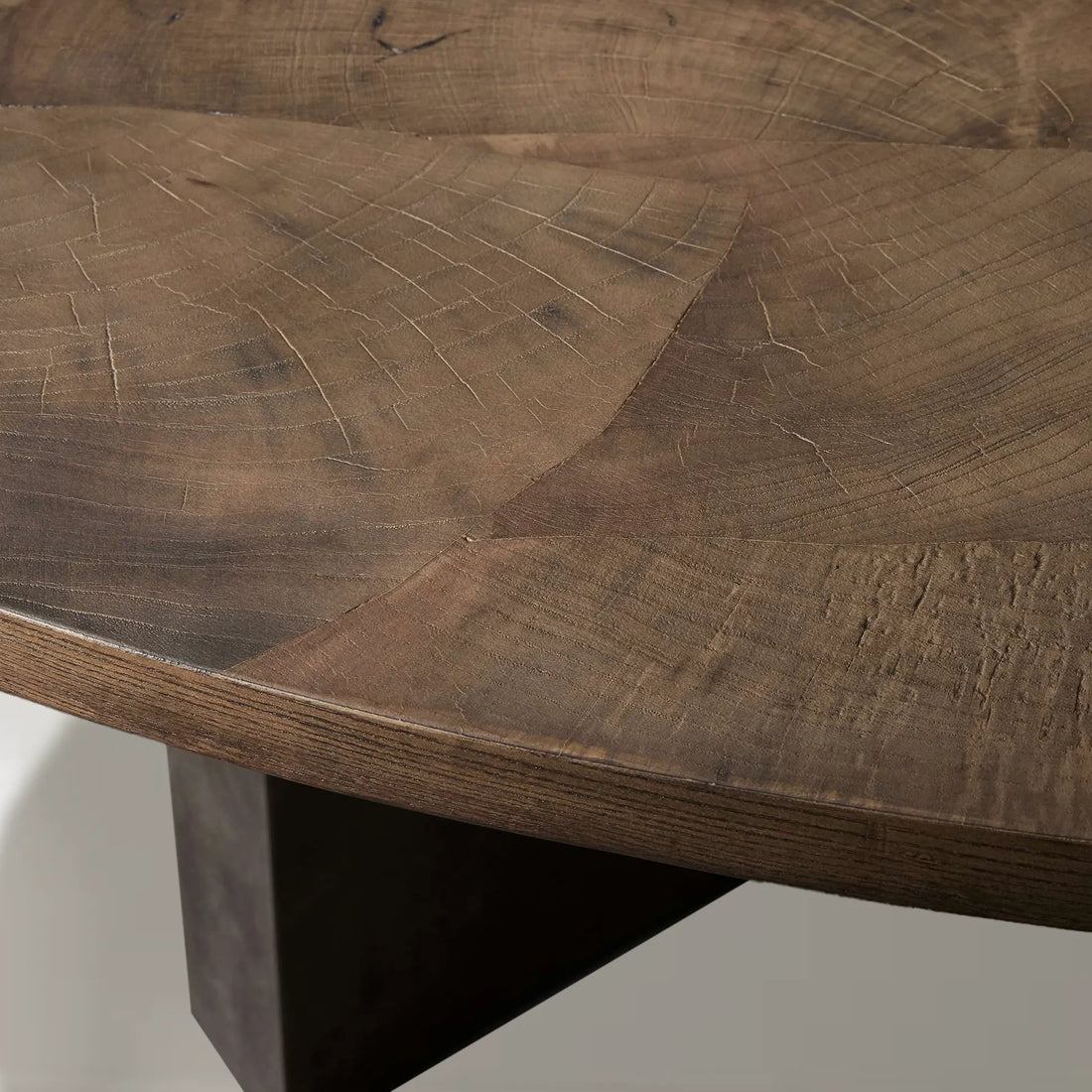 Loranco Wood Round Dining Table With Oxidized Steel Base