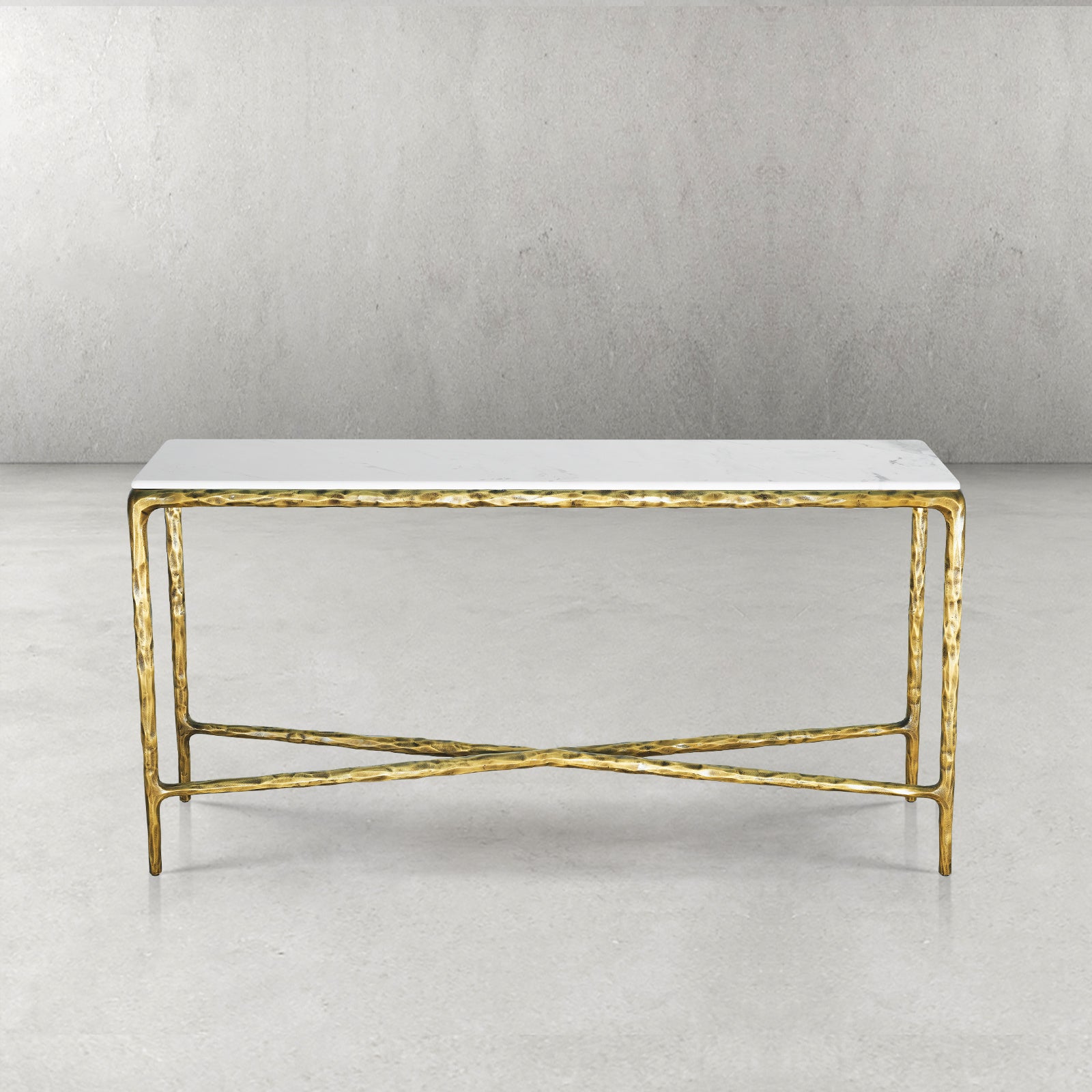 Hand-Forged Metal Rectangle Marble Console Table 60" 72"