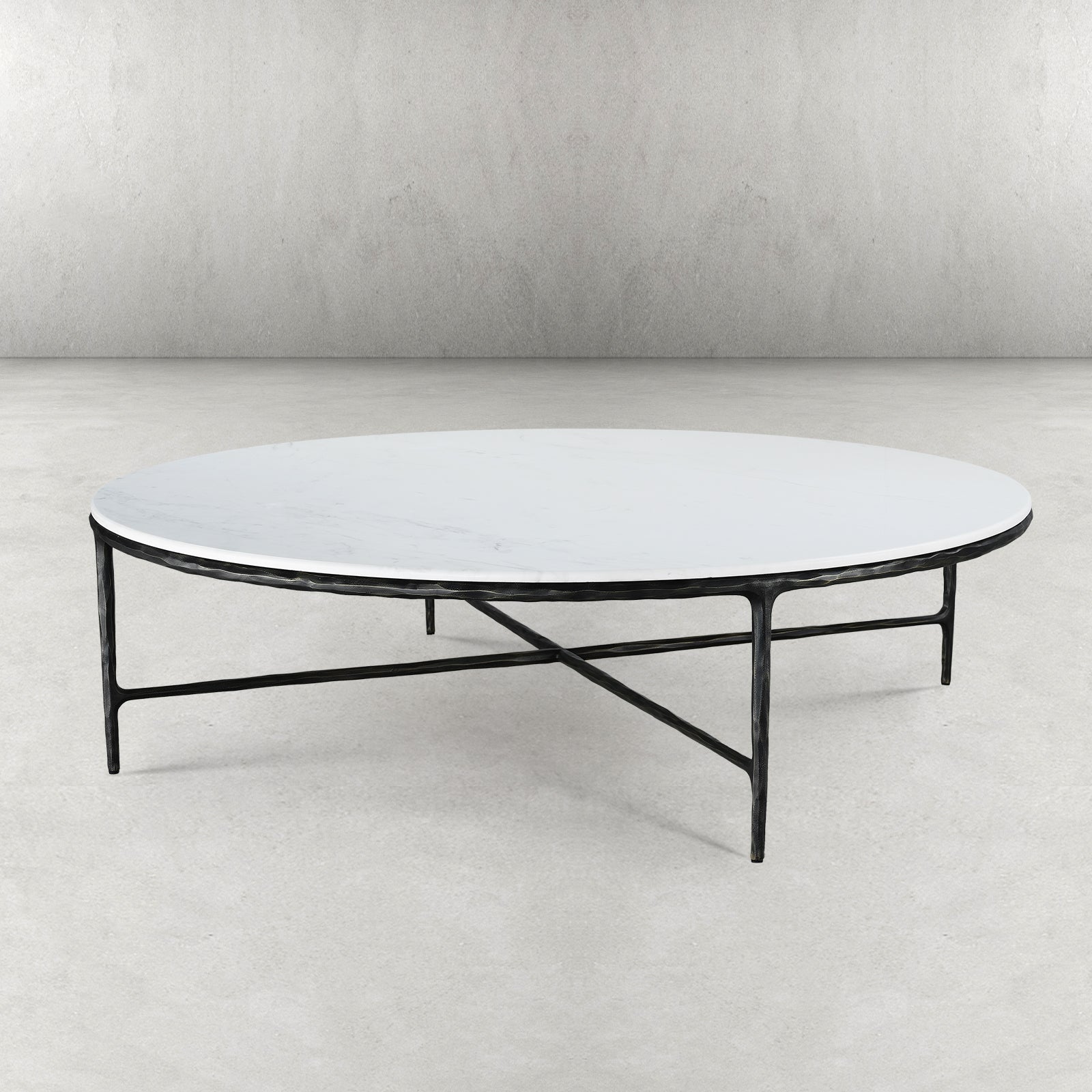 Hand-Forged Metal Marble Round Coffee Table 36" 55"