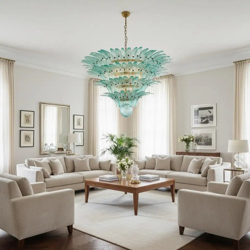 Palmette Ceiling Light - four levels, 160 turquoise glasses