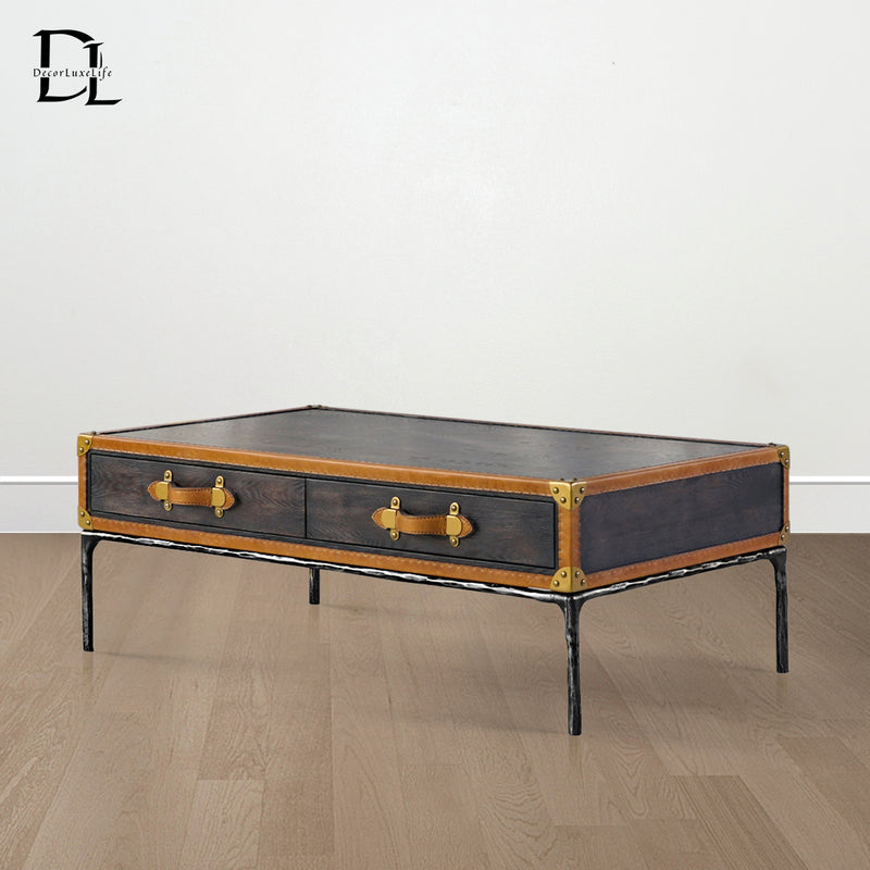 Thaddeus Vintage Leather Square Coffee Table