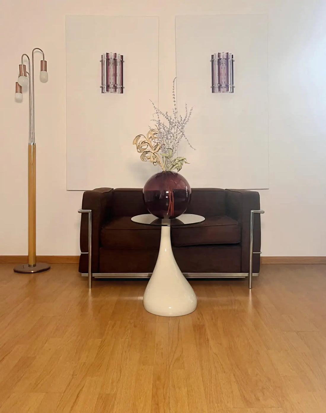 Pair of vintage Murano wall sconce – clear and amethyst triedri - Column model