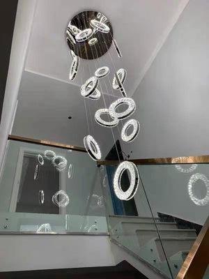 Modern Multi Gold Donuts Shape Crystal Chandelier Ring Round Light Fixture for Foyer Staircase/ Living Room/ Bar/ Hotel Lobby/ Entryway