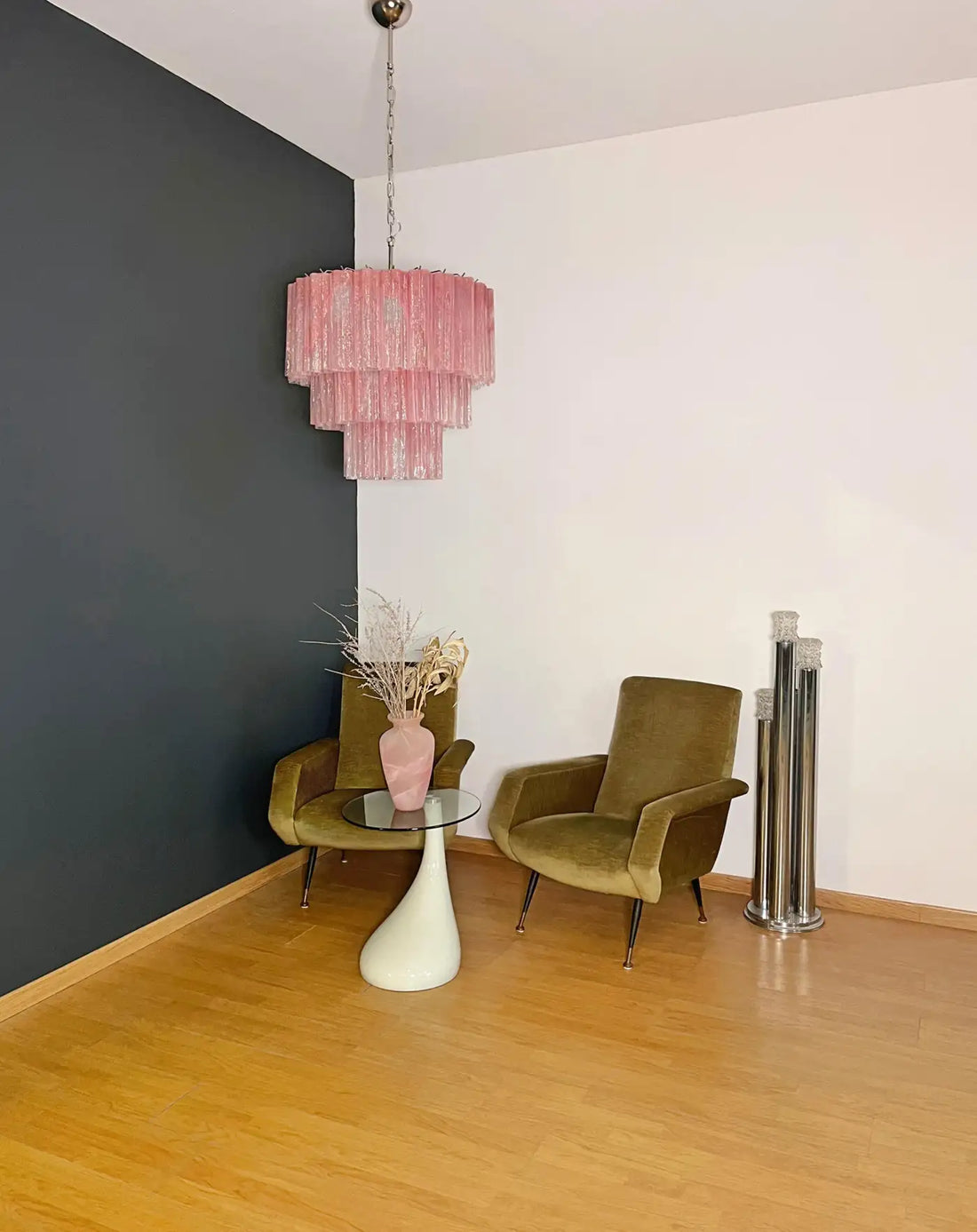 Large three-Tier Murano 52 pink alabaster glass tubes