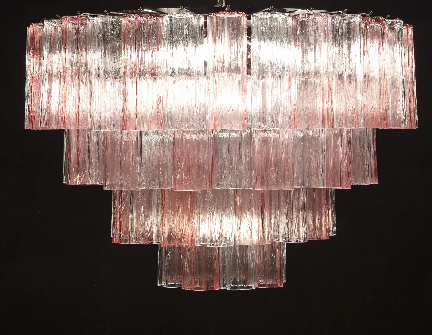 Pink and Ice Color Large Italian Murano Glass Tronchi Chandelier