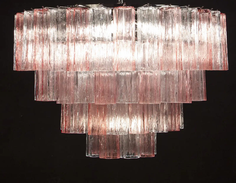 Pink and Ice Color Large Italian Murano Glass Tronchi Chandelier