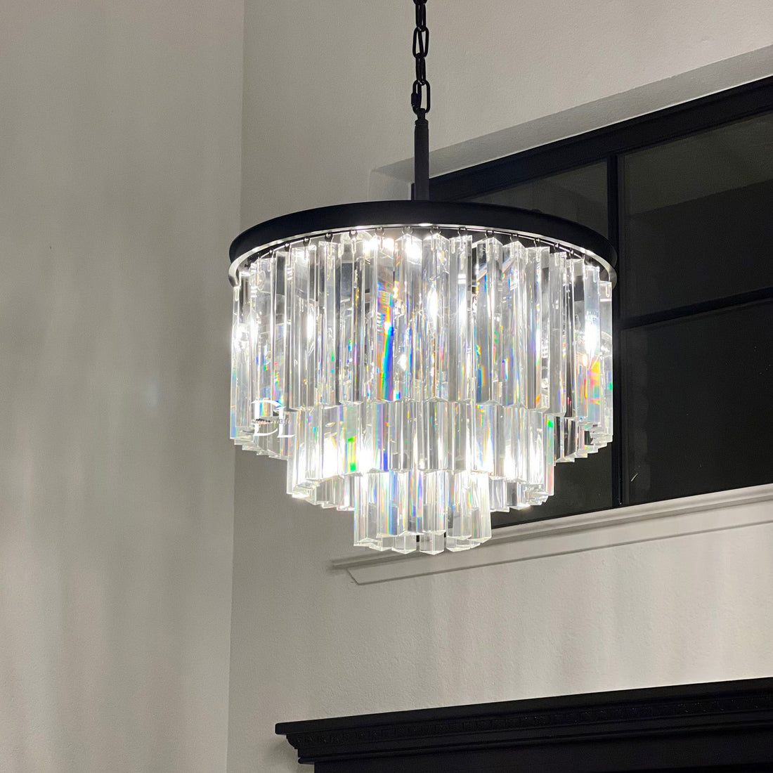 1920s Odeon 3-Layer Crystal Round Chandelier 20"