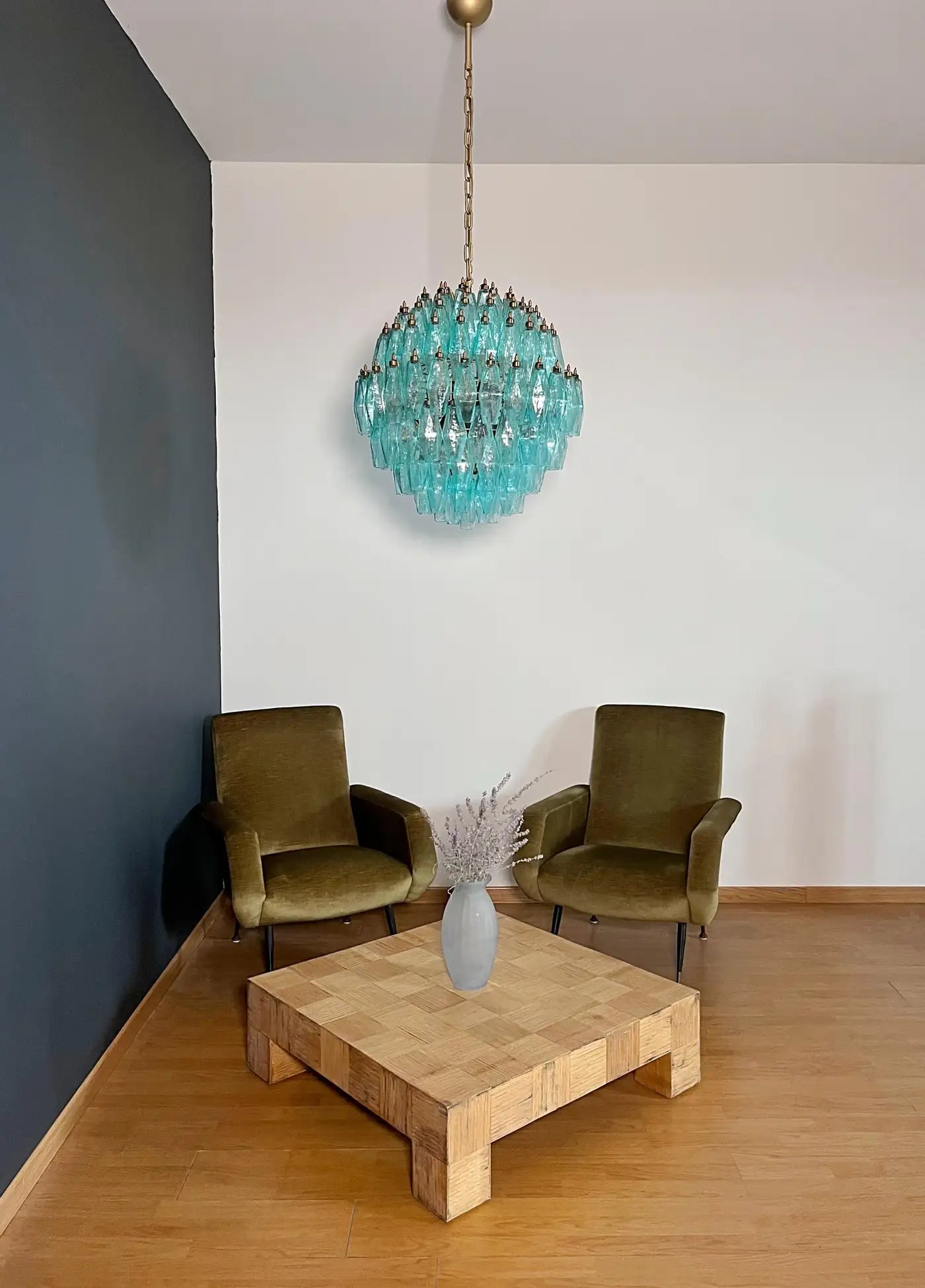 Amazing spherical Murano polyhedrons Chandelier - 140 turquoise polyhedrons