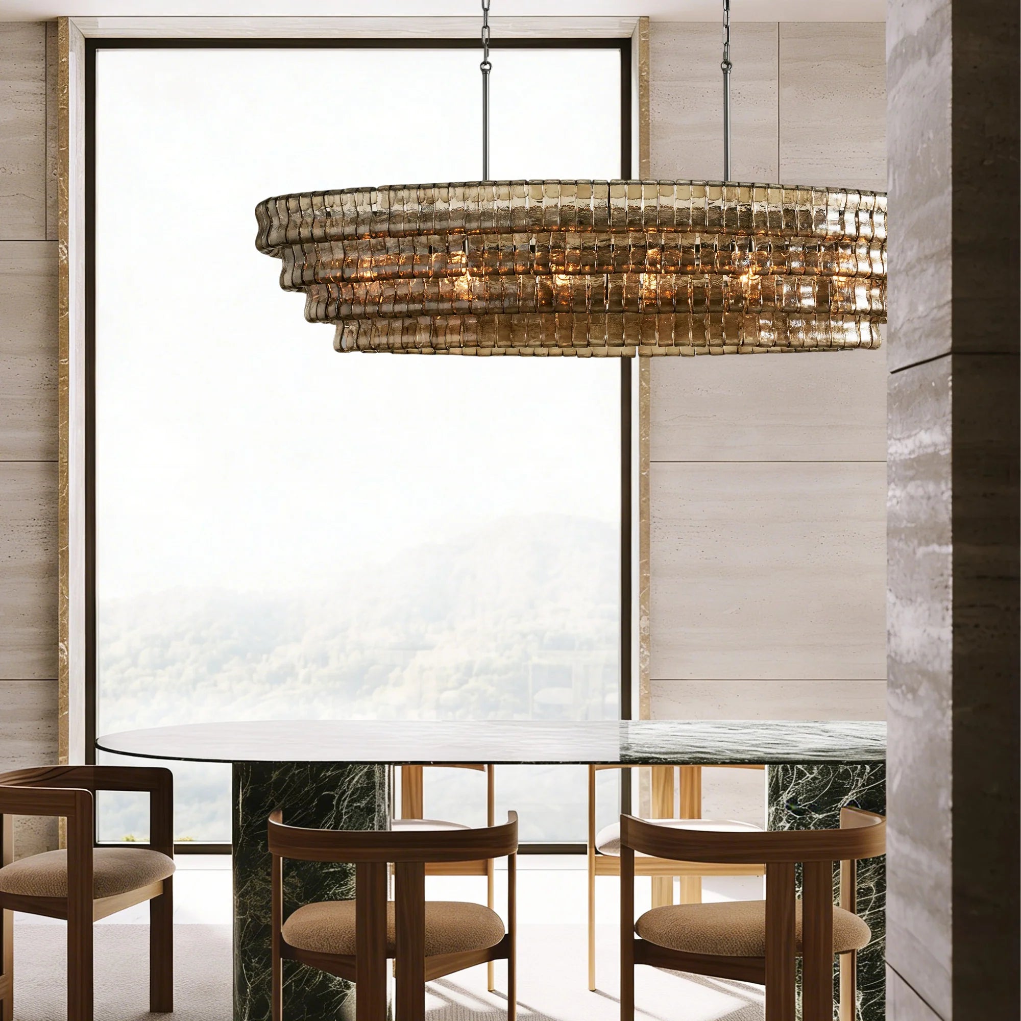 Amor Ghiaccio Glass Oval Chandelier 54"W/65"W
