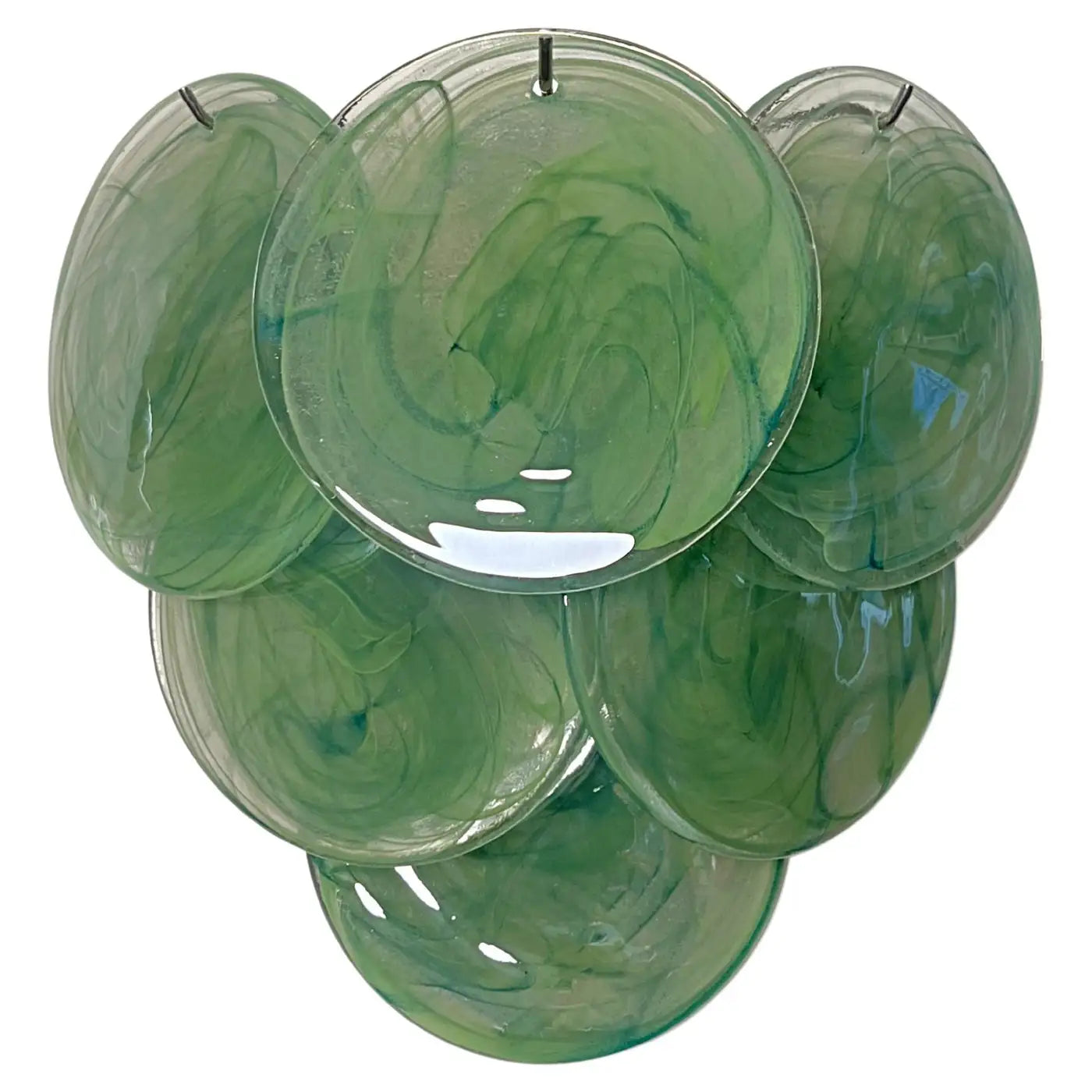 Pair of glass wall sconces - 6 alabaster green disks