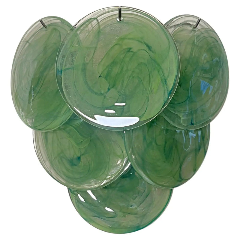 Pair of glass wall sconces - 6 alabaster green disks
