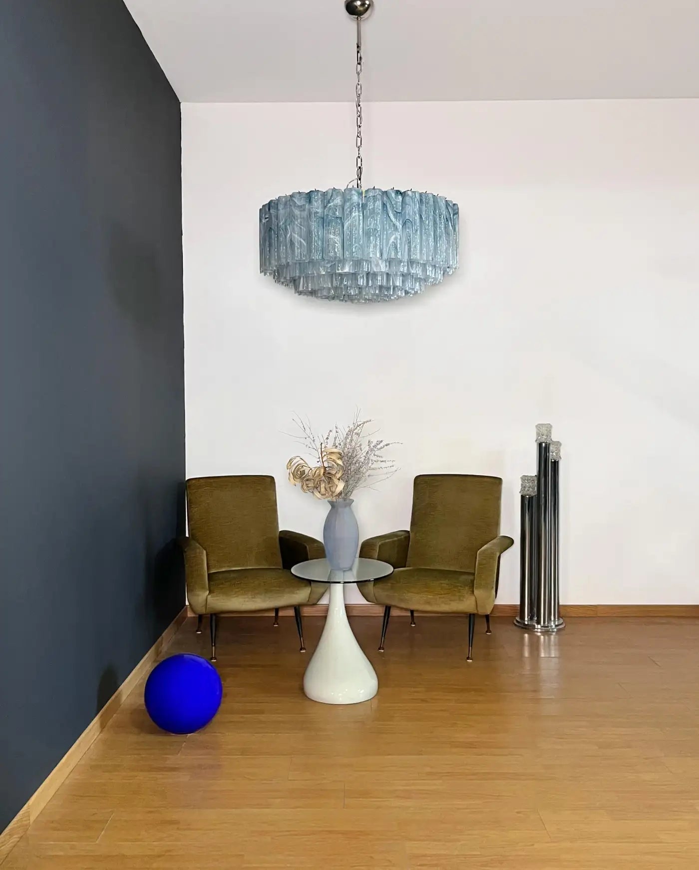 Large Murano glass Chandelier -101 blue alabaster glass tube