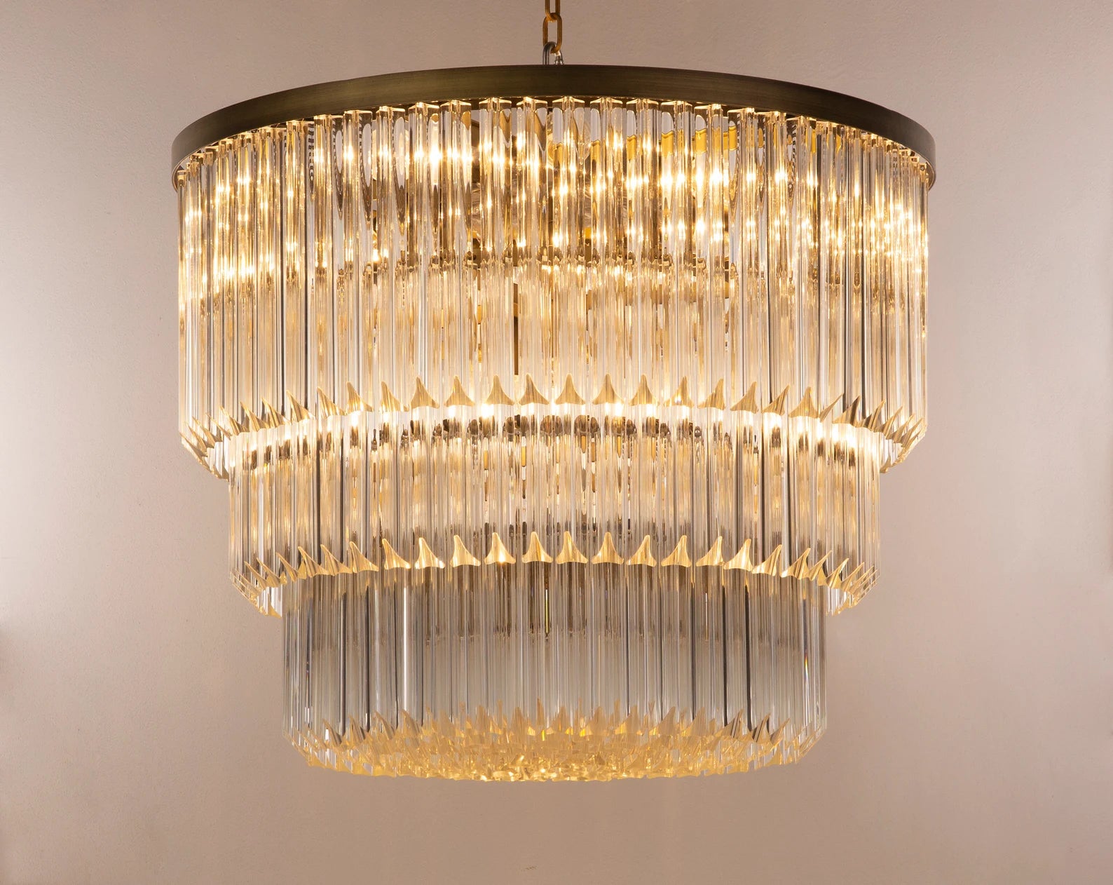 Large chandelier with Murano glass trihedrons inspired midcentury Italian design