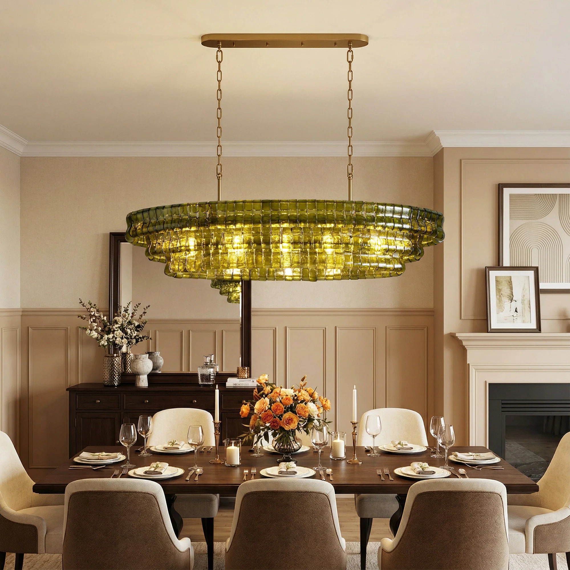 Amor Ghiaccio Glass Oval Chandelier 54"W/65"W
