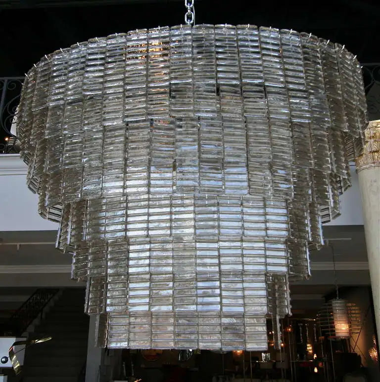 Large Tiered Oval Smoked Murano Glass Chandelier
