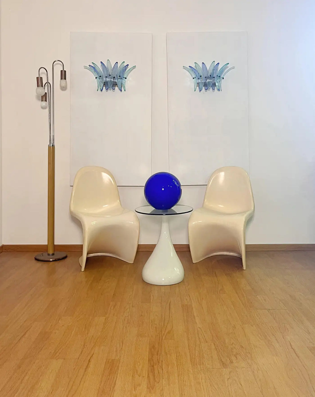 Vintage Palmette Wall Light - blue and turquoise glasses