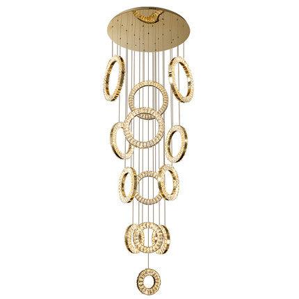 Modern Multi Gold Donuts Shape Crystal Chandelier Ring Round Light Fixture for Foyer Staircase/ Living Room/ Bar/ Hotel Lobby/ Entryway