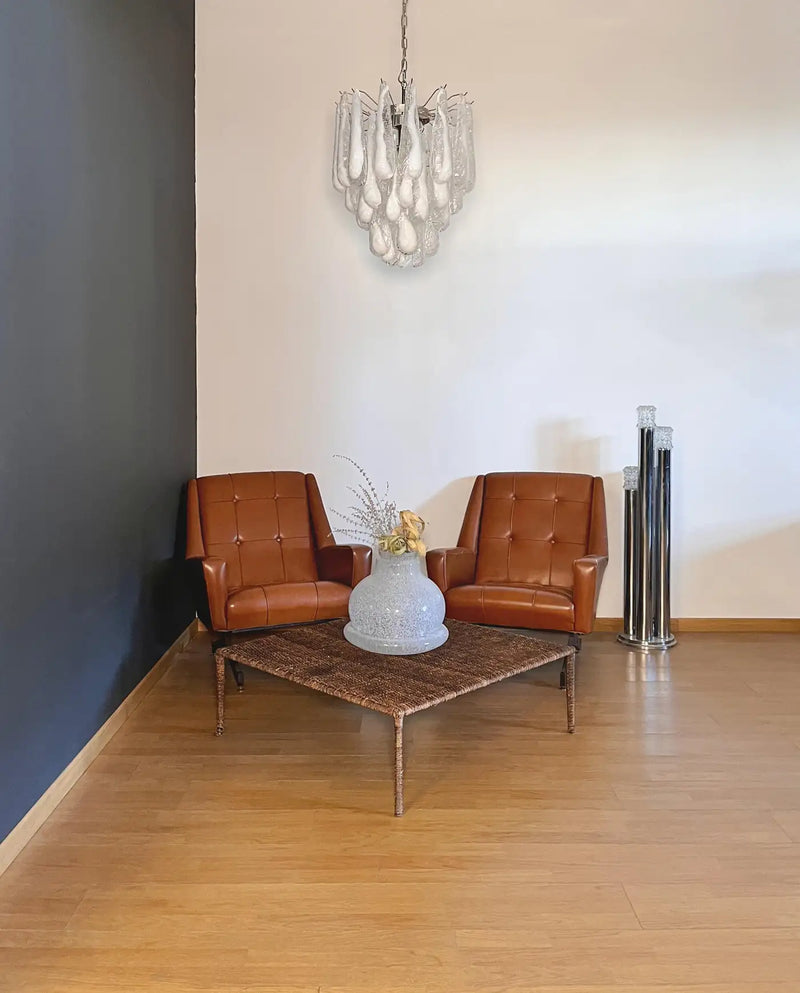 Italian Vintage Murano Chandelier 41 Glass lattimo Petals Drop