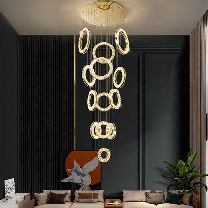 Modern Multi Gold Donuts Shape Crystal Chandelier Ring Round Light Fixture for Foyer Staircase/ Living Room/ Bar/ Hotel Lobby/ Entryway