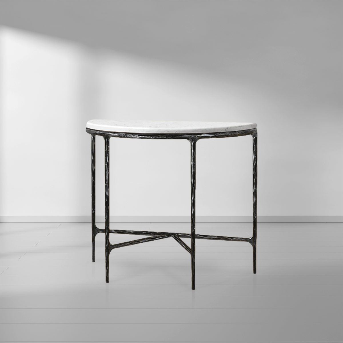 Hand-Forged Metal Semi-Circle Marble Console Table