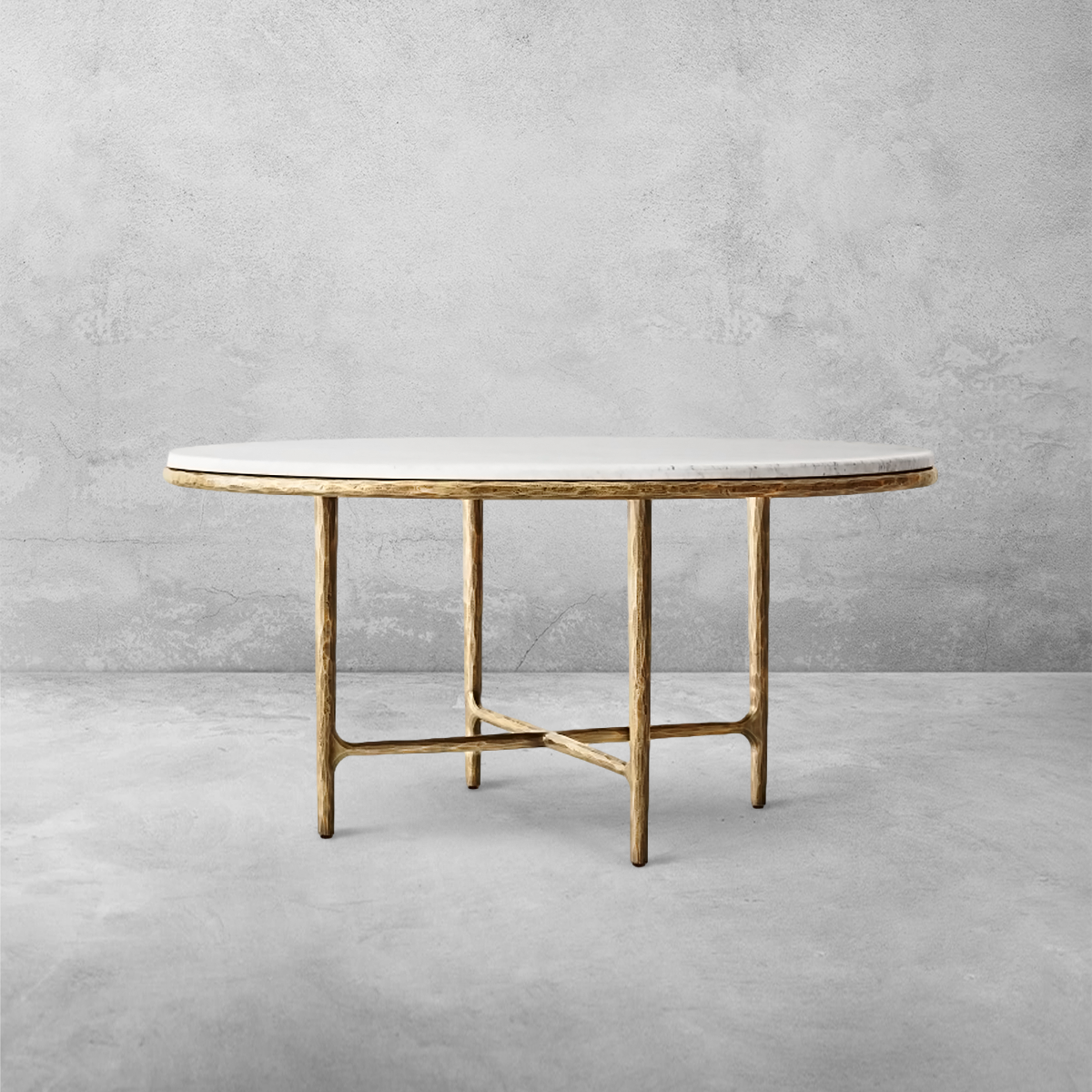 Hand-Forged Metal Marble Round Dining Table