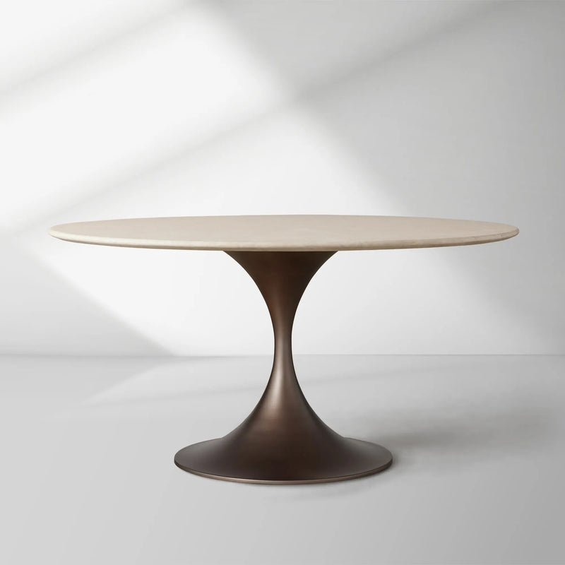 Aero Saint Germain Dining Table Round Marble Stone Tabletop Tulips Dining Table with Launette Steel Base