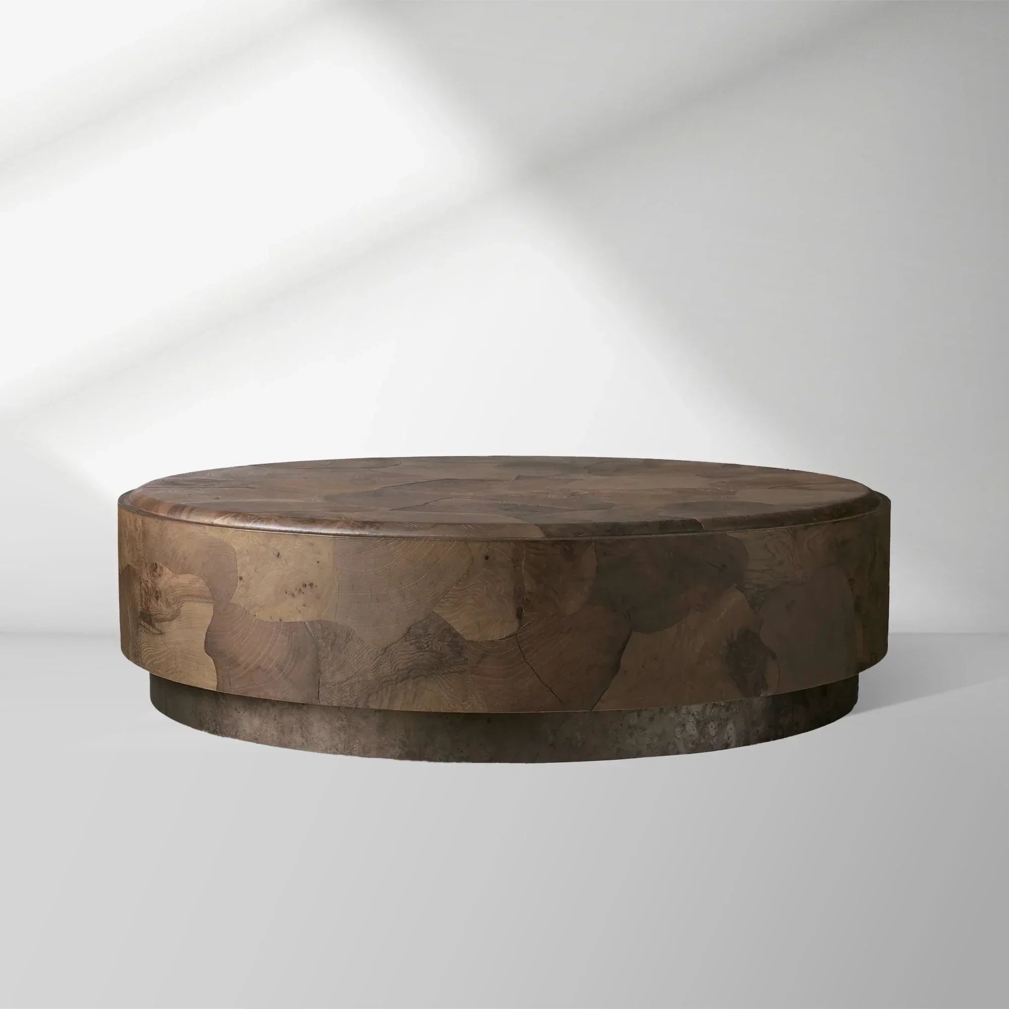 Loranco Wood Round Plinth Coffee Table Wabi-Sabi Living Room Center Ash Tea Table