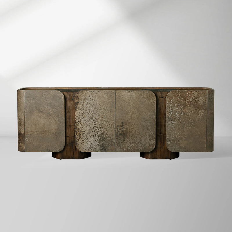 Alvaro Raw Wood Stumps Tabletop Sideboard Aluminum Buffet Table Living Room Entryways Cabinet