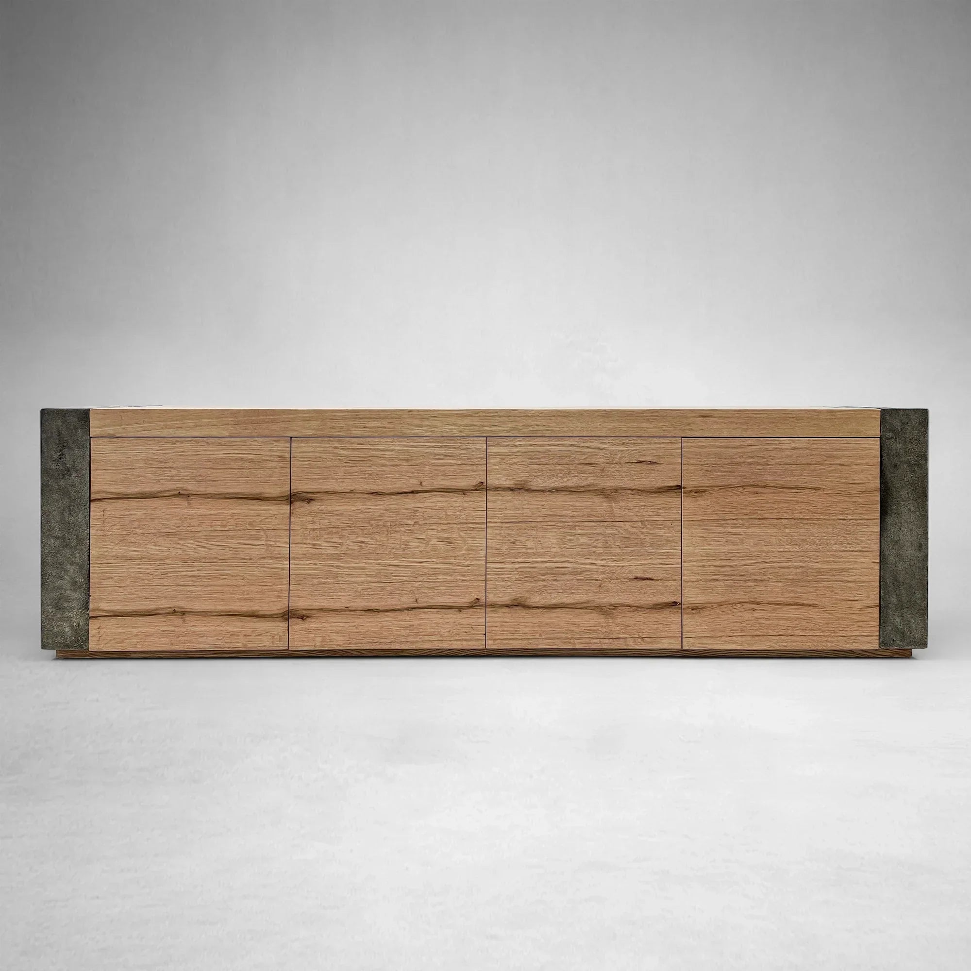 Tellurian Media Console Oak with Oxidized Steel Rustic Living Furniture