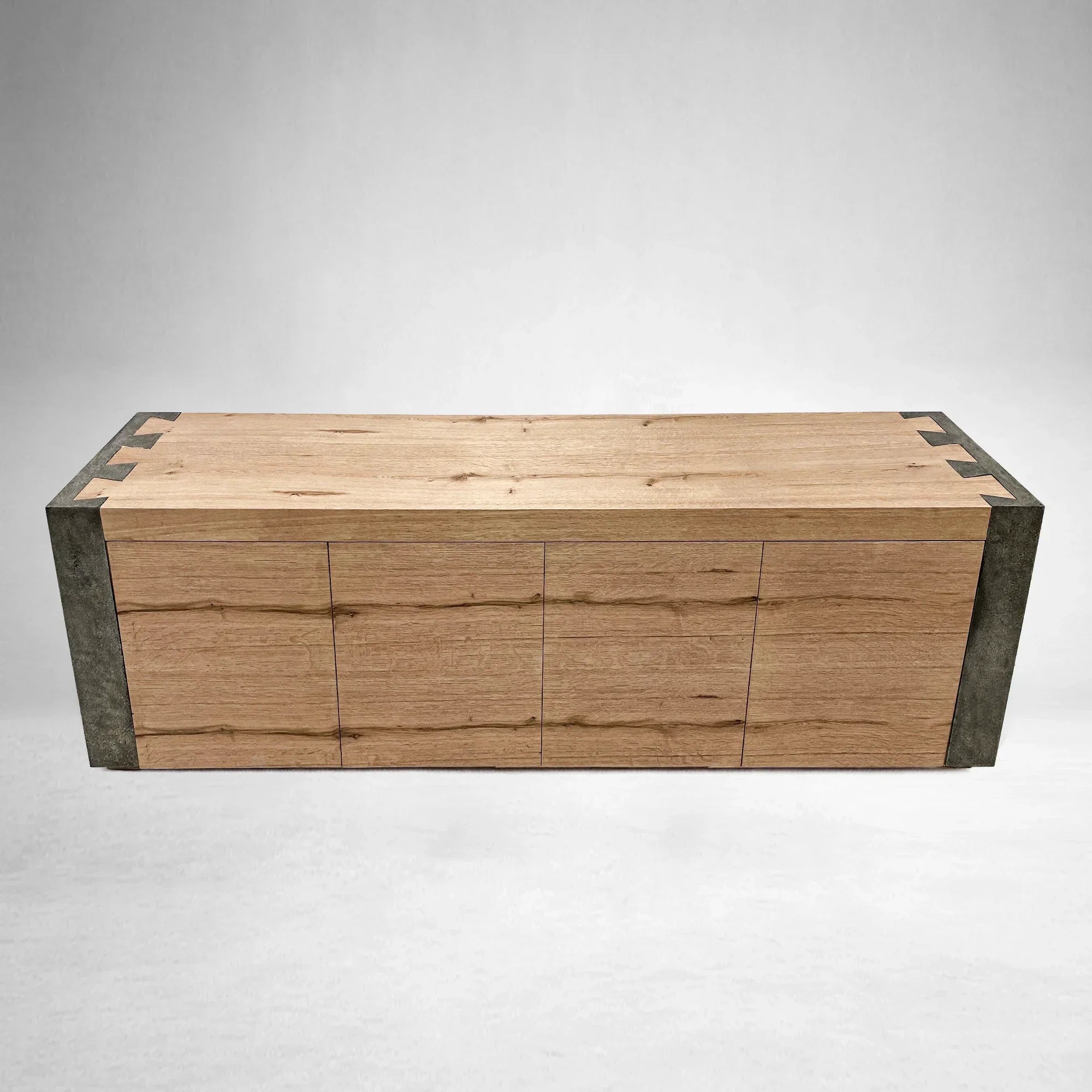 Tellurian Media Console Oak with Oxidized Steel Rustic Living Furniture