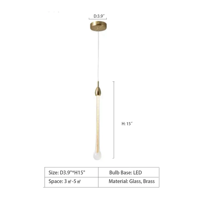 Modern Long Gold Glass Rain Rod Pendant Light for Staircase/High-ceiling room