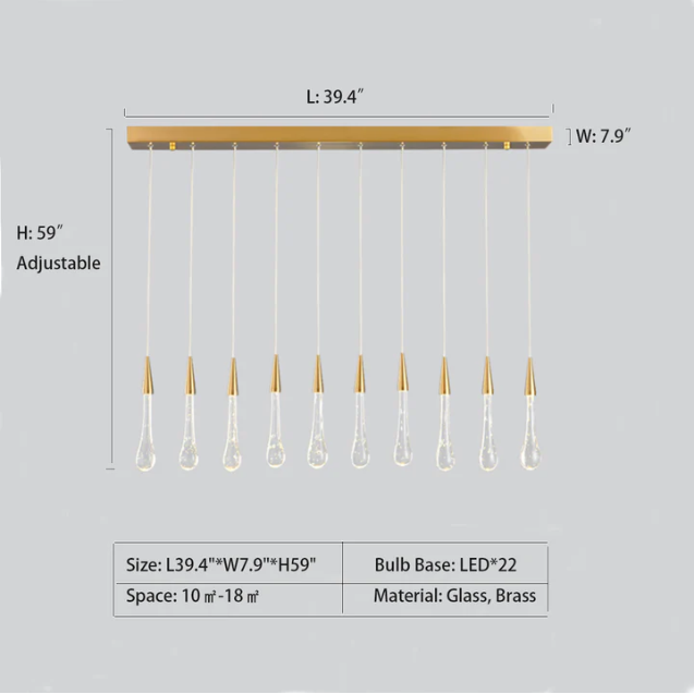 Modern Long Gold Glass Rain Rod Pendant Light for Staircase/High-ceiling room