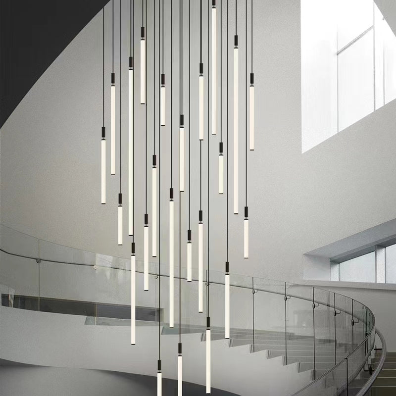 Nordic Fashion Minimalist Black Straight Pendant Chandelier for Bedside/Staircase/Loft/Duplex